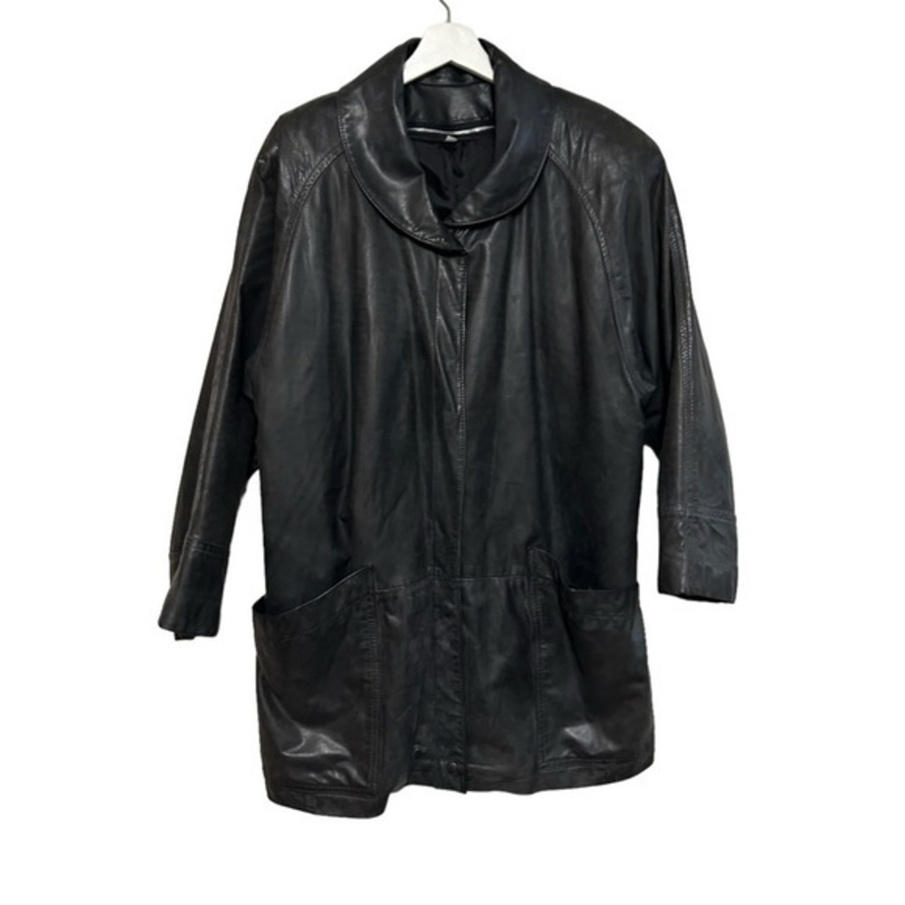 Vintage L leather jacket blazer snap front close pockets insulated 80’s